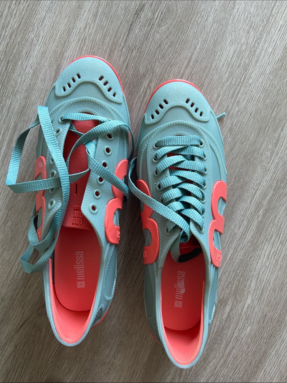 Melissa Women's Aqua and Coral Lace-Up Sneakers